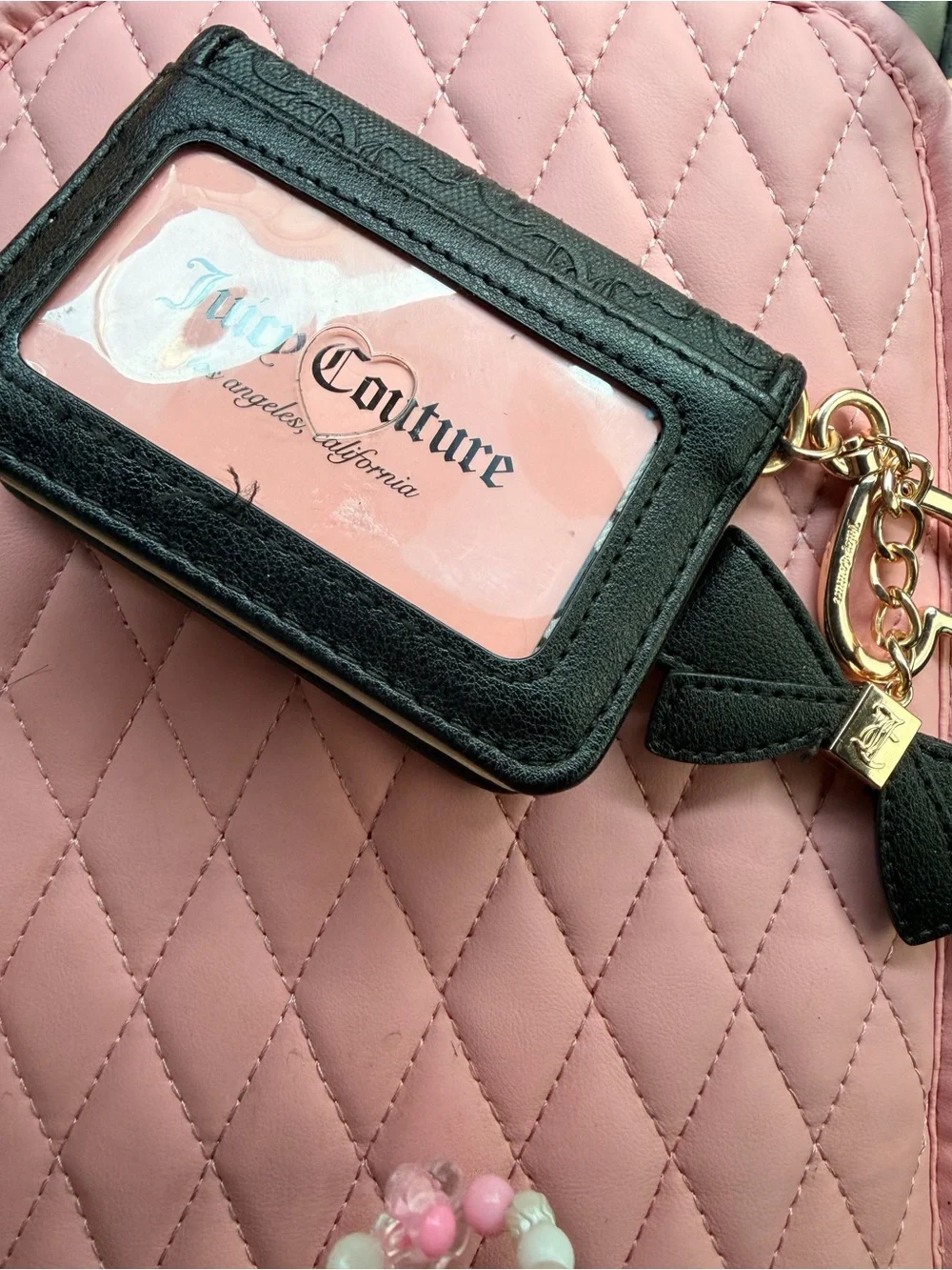 Juicy Couture Black Card Holder Gold Keychain with Pink Card Insert